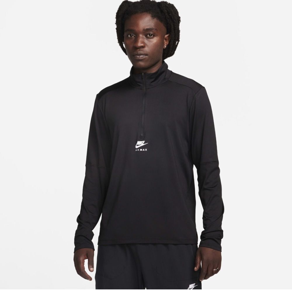 NIKE AIR MAX XXL Black White Logo Quarter Zip Mock Neck Jersey Athletic Top